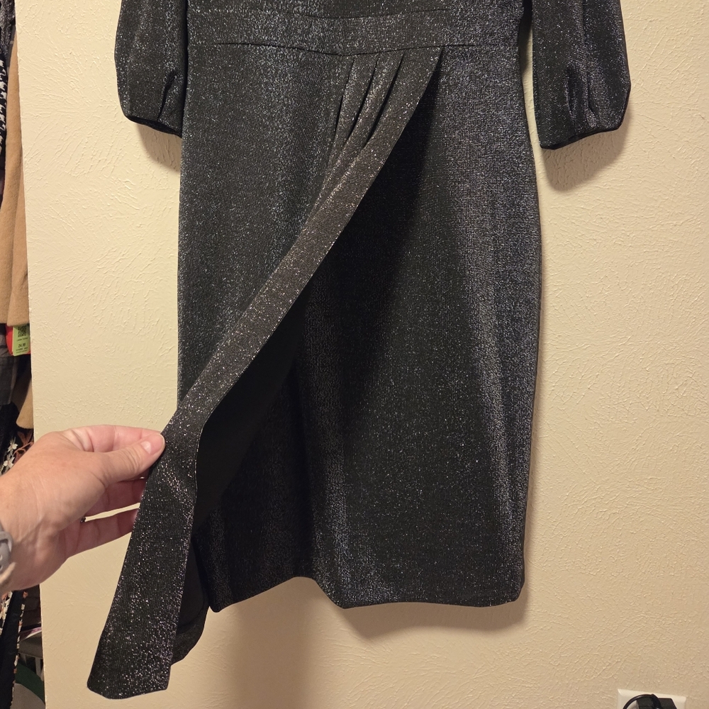 Karl Lagerfeld Metallic Ponte Stretch Silver Faux Wrap Party Dress Women's 10 - Picture 10 of 12